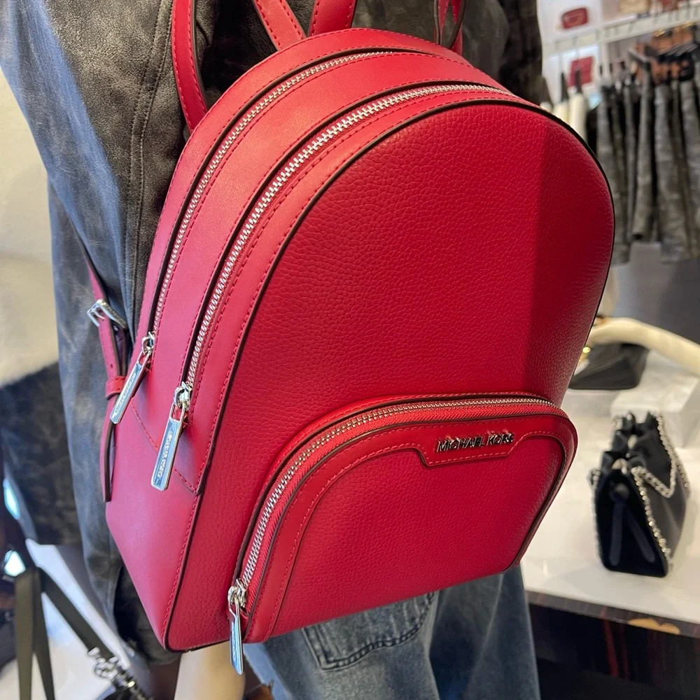 MICHAEL KORS Jaycee Md Zip Pocket Pebbled Leather Backpack Dark Raspberry NWT